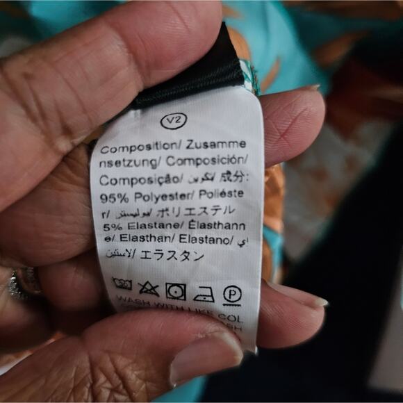 Shein Curve Floral Pleated Skirt Size 0XL Teal and Orange - Picture 5 of 5